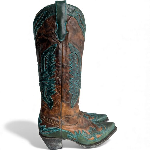 Corral Leather Western Cowgirl Snip Toe Tall Boots Women's 8 M - Picture 2 of 16